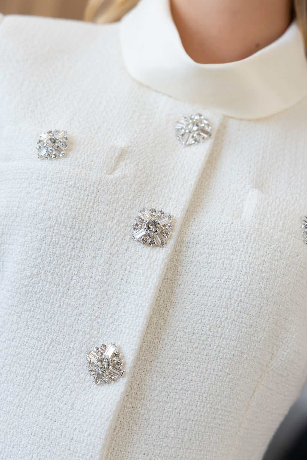 CREAM BOUCLÉ COLLARED MIDI DRESS