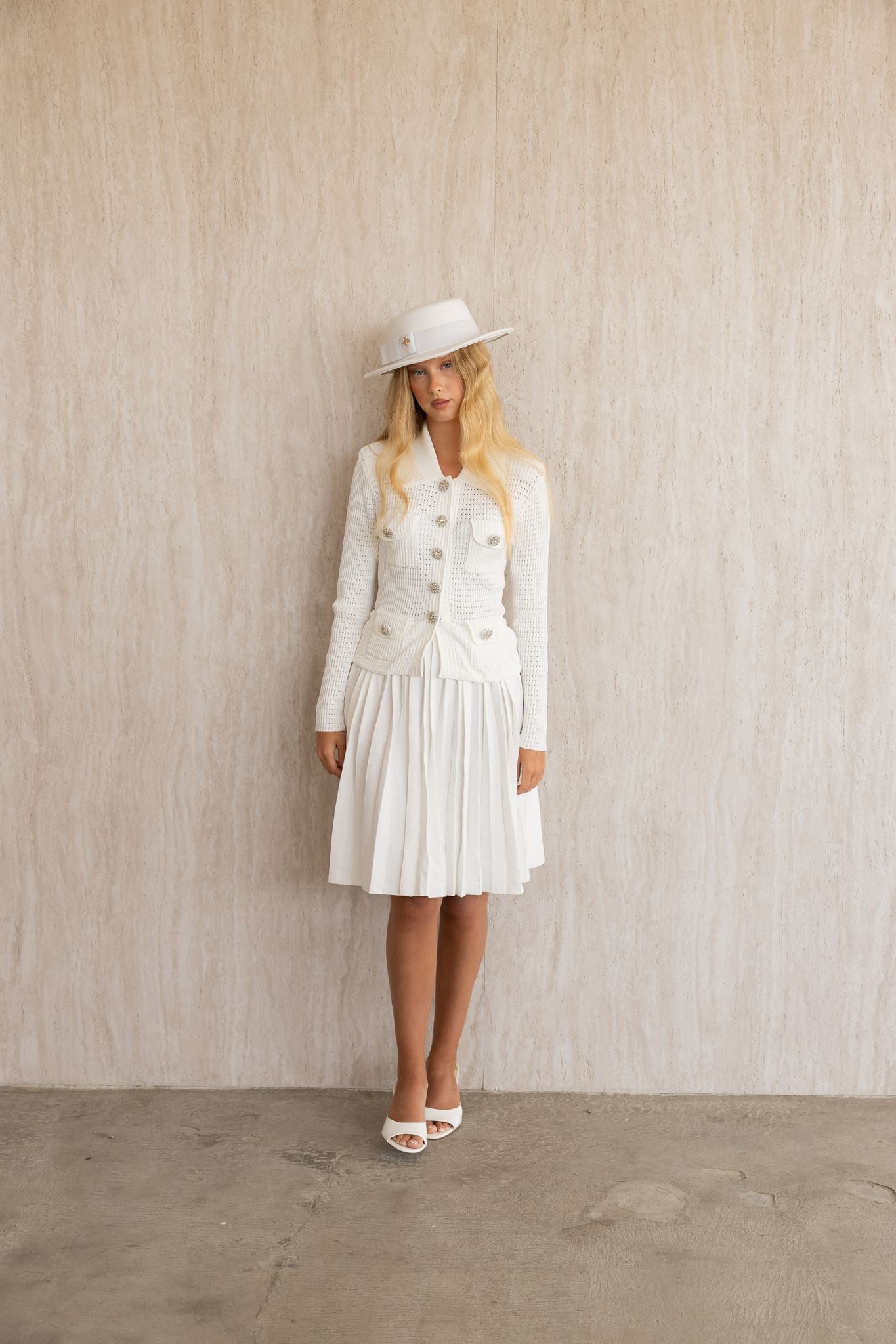 WHITE TAILORED KNIT MINI DRESS