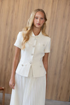 CREAM BOUCLÉ COLLARED MIDI DRESS