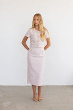 Pink Bouclé Pearl Midi Skirt & Top Set