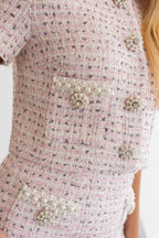 Pink Bouclé Pearl Midi Skirt & Top Set