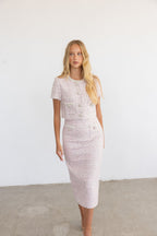 Pink Bouclé Pearl Midi Skirt & Top Set
