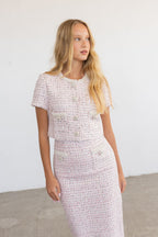 Pink Bouclé Pearl Midi Skirt & Top Set
