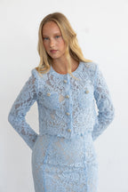 BLUE LACE EMBELLISHED TOP AND MIDI SKIRT