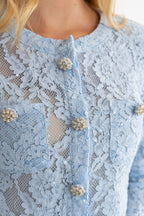 BLUE LACE EMBELLISHED TOP AND MIDI SKIRT