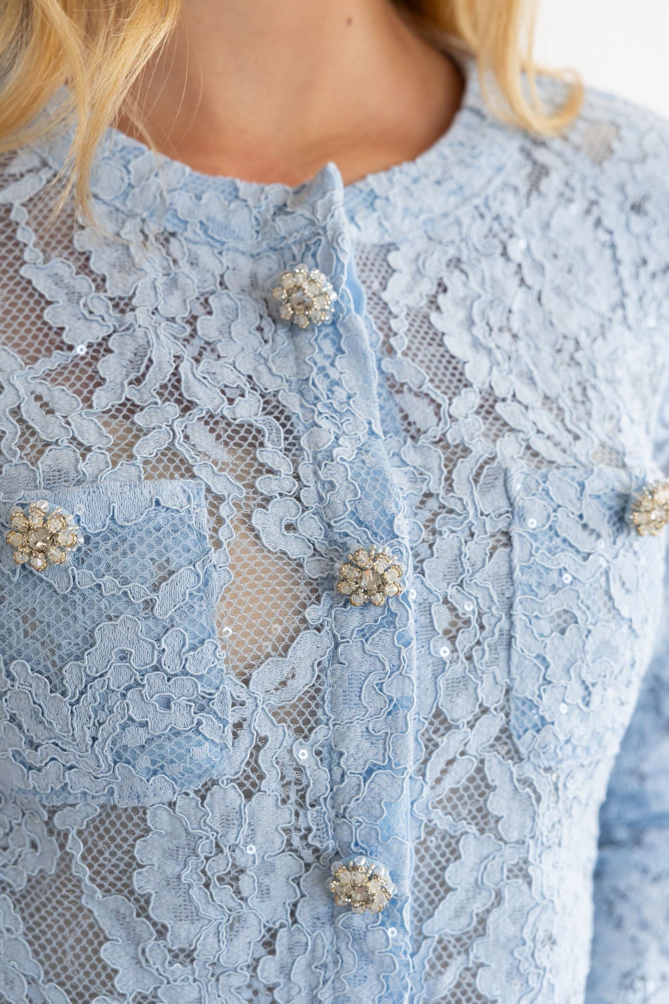 BLUE LACE EMBELLISHED TOP AND MIDI SKIRT