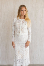 WHITE LACE EMBELLISHED TOP AND MIDI SKIRT