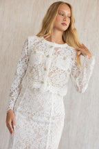 WHITE LACE EMBELLISHED TOP AND MIDI SKIRT