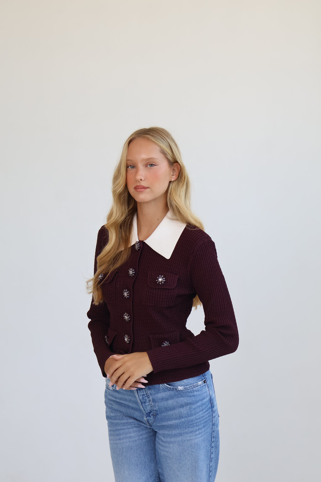 Crystal Button Knit Cardigan