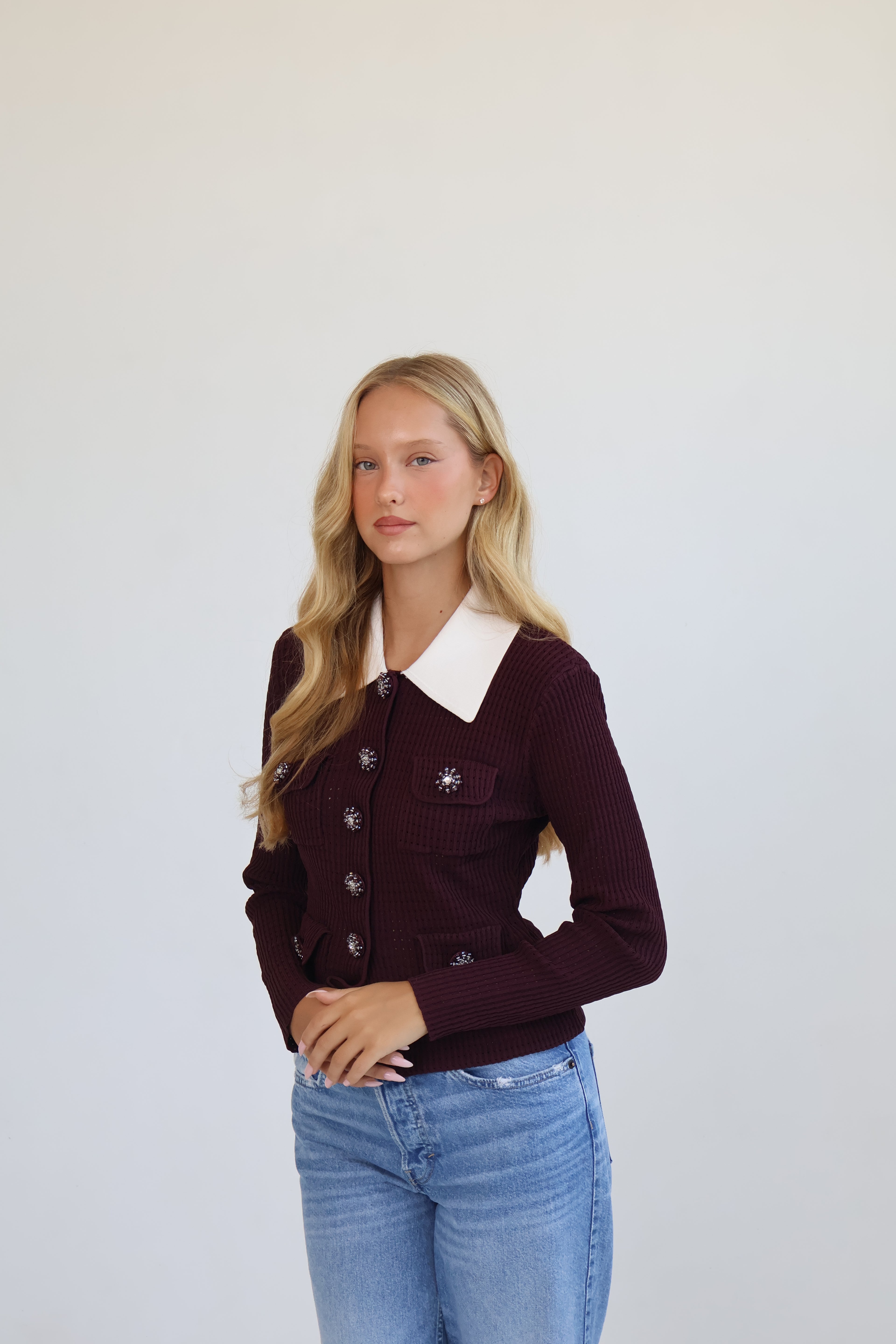 Crystal Button Knit Cardigan