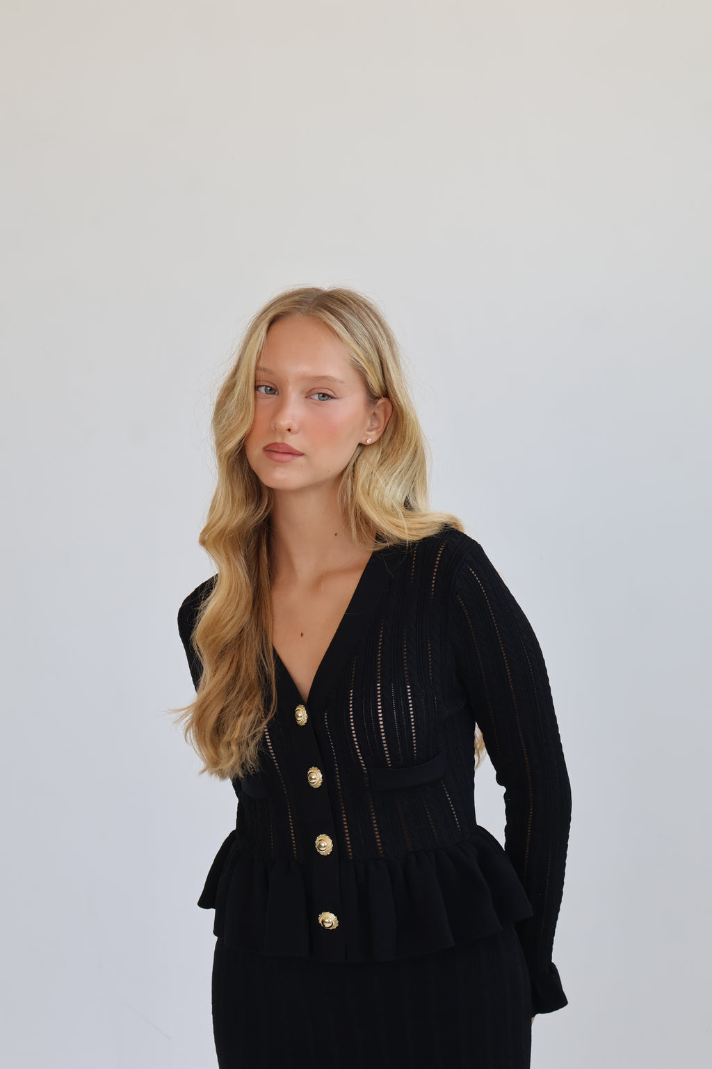 Black Knit Peplum Midi Dress