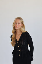 Black Knit Peplum Midi Dress