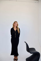 Black Knit Peplum Midi Dress