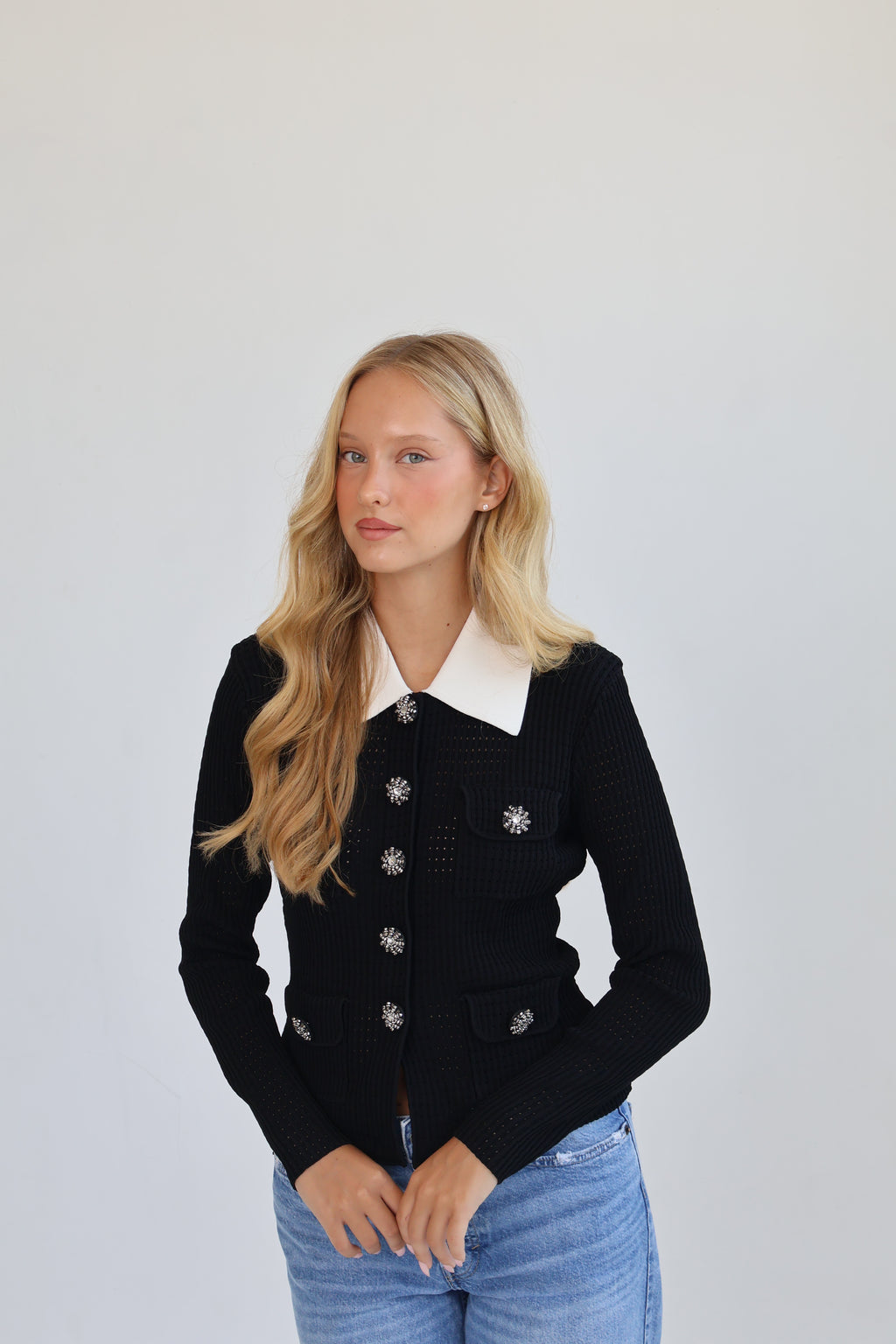 Crystal Button Knit Cardigan