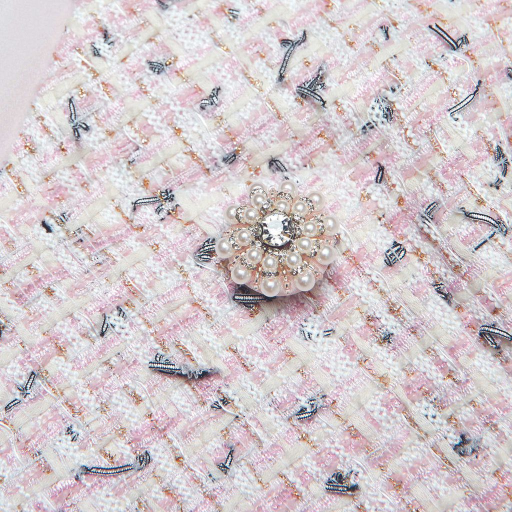 Pink Bouclé Pearl Midi Skirt & Top Set