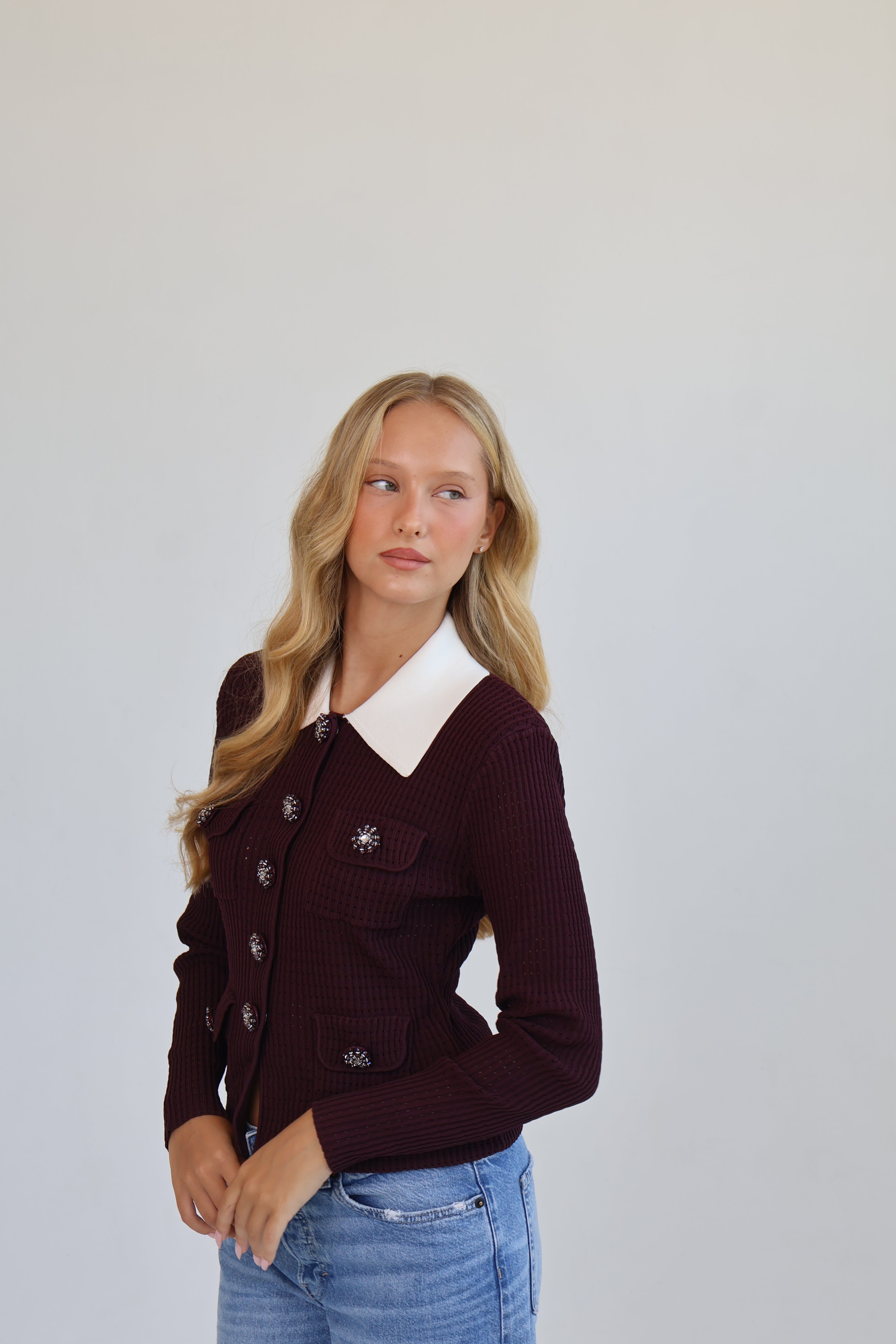 Crystal Button Knit Cardigan