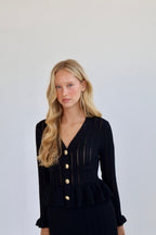 Black Knit Peplum Midi Dress