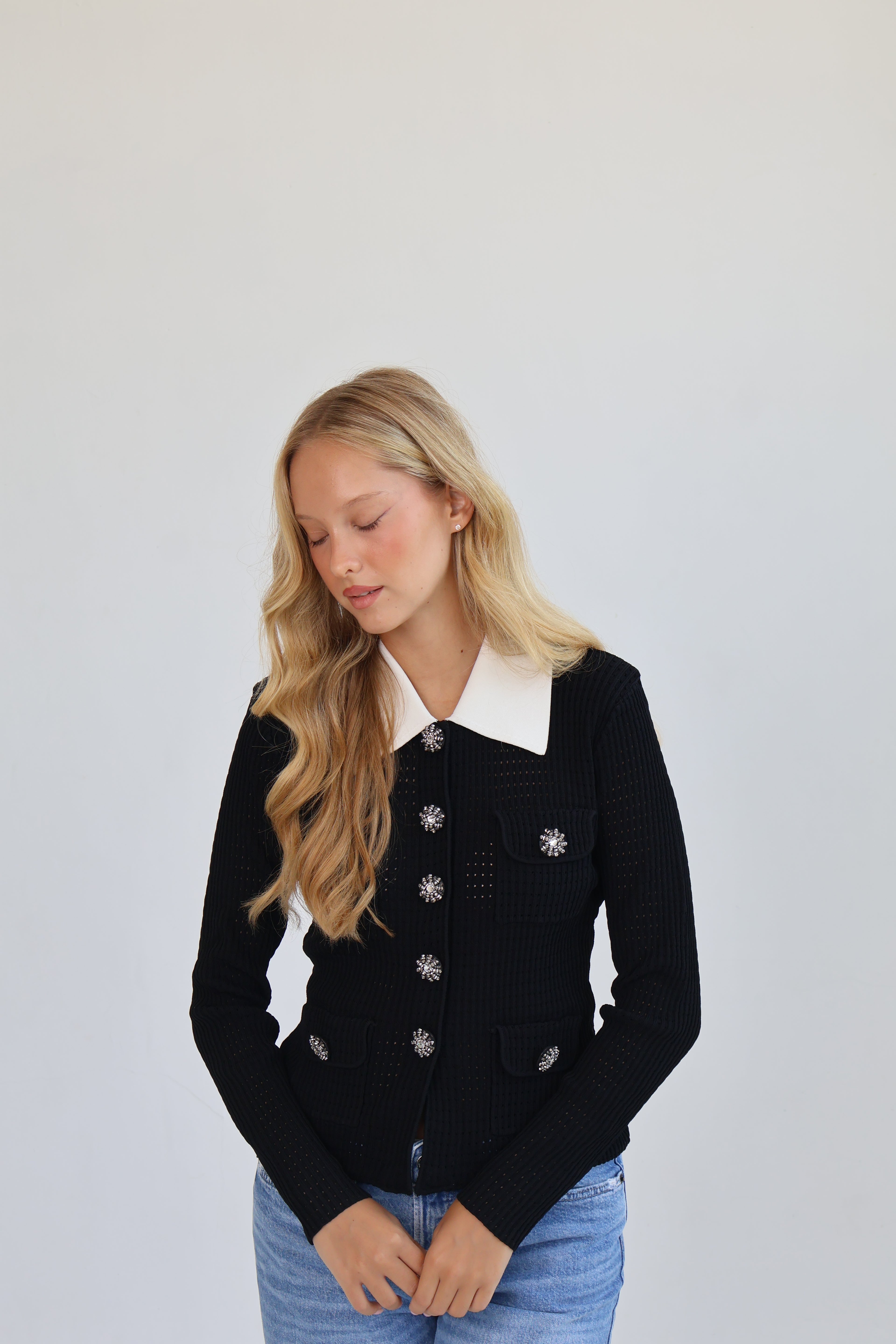Crystal Button Knit Cardigan
