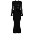 Black Knit Peplum Midi Dress