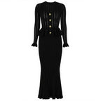 Black Knit Peplum Midi Dress