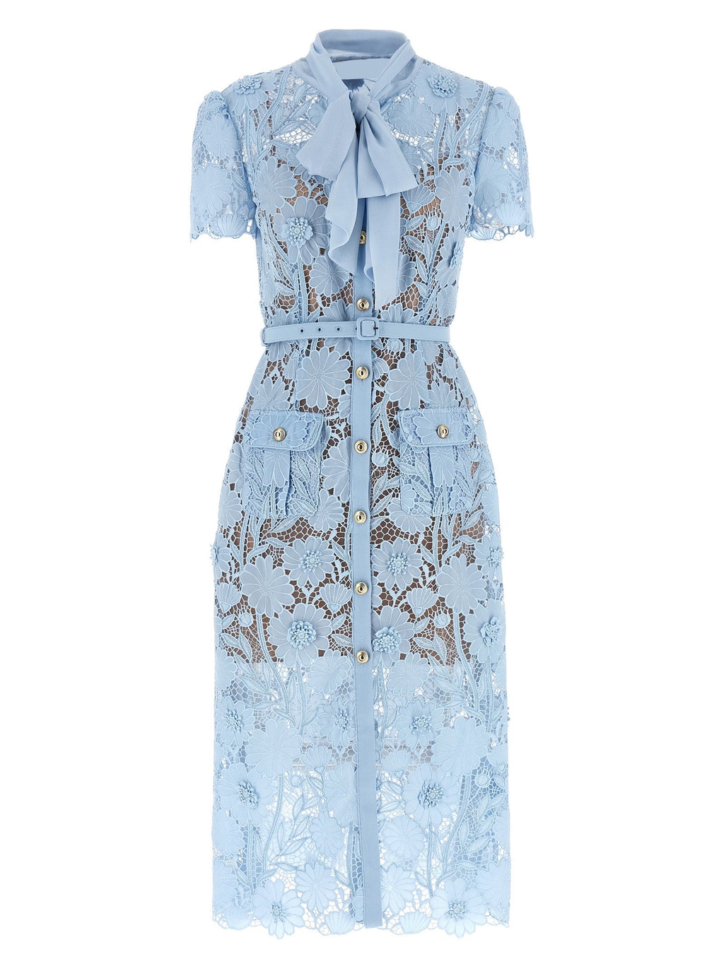 BLUE LACE TIE NECK MIDI DRESS