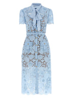 BLUE LACE TIE NECK MIDI DRESS