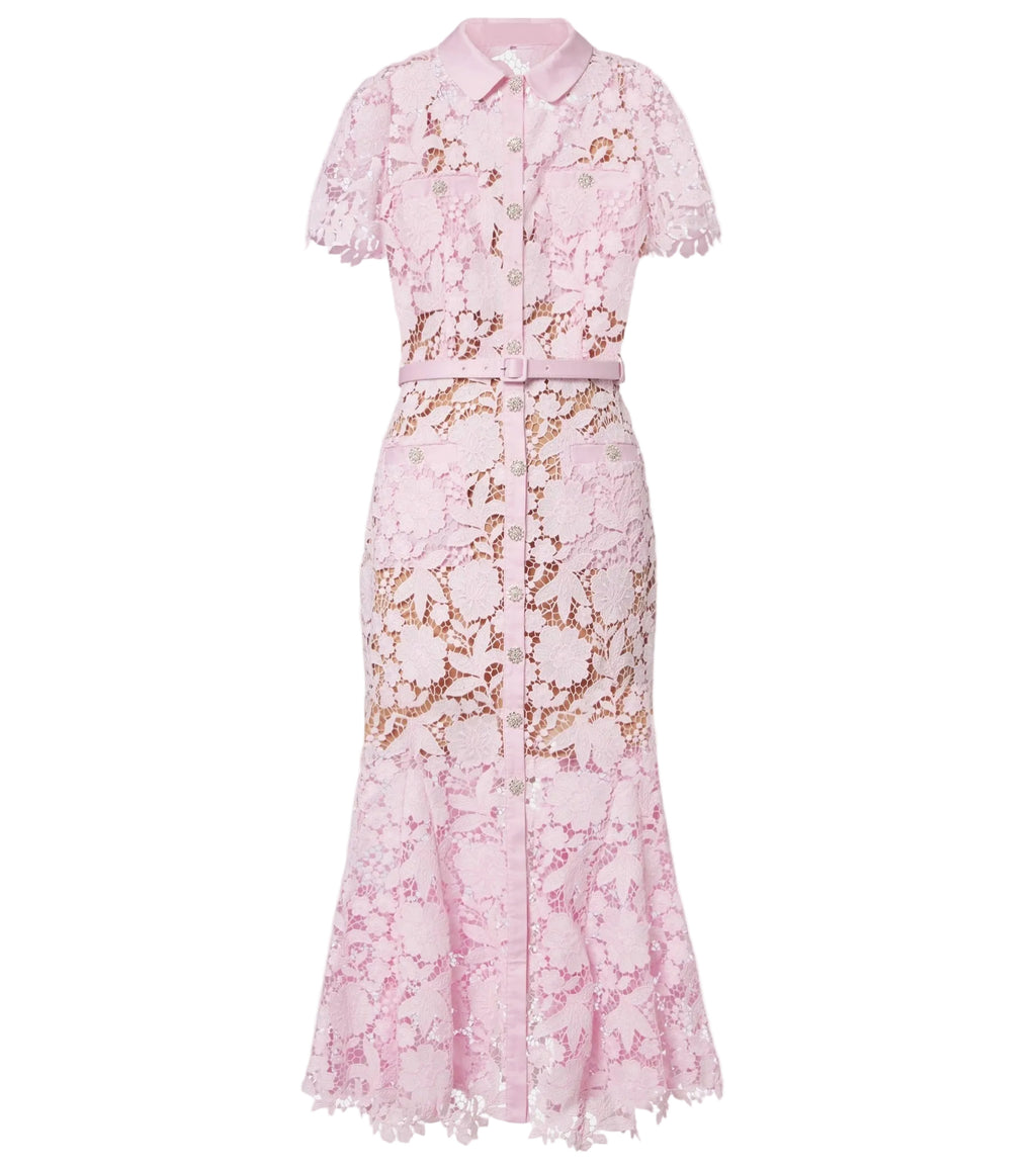 PINK LACE COLLARED MIDI DRESS