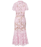 PINK LACE COLLARED MIDI DRESS