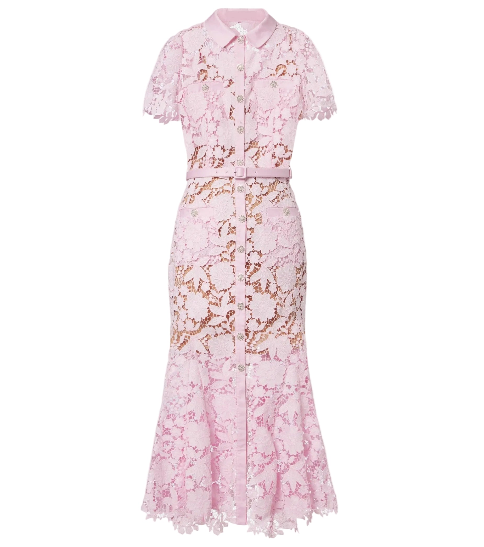 PINK LACE COLLARED MIDI DRESS