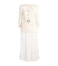 CREAM BOUCLE LONG SLEEVE CHIFFON MIDI DRESS