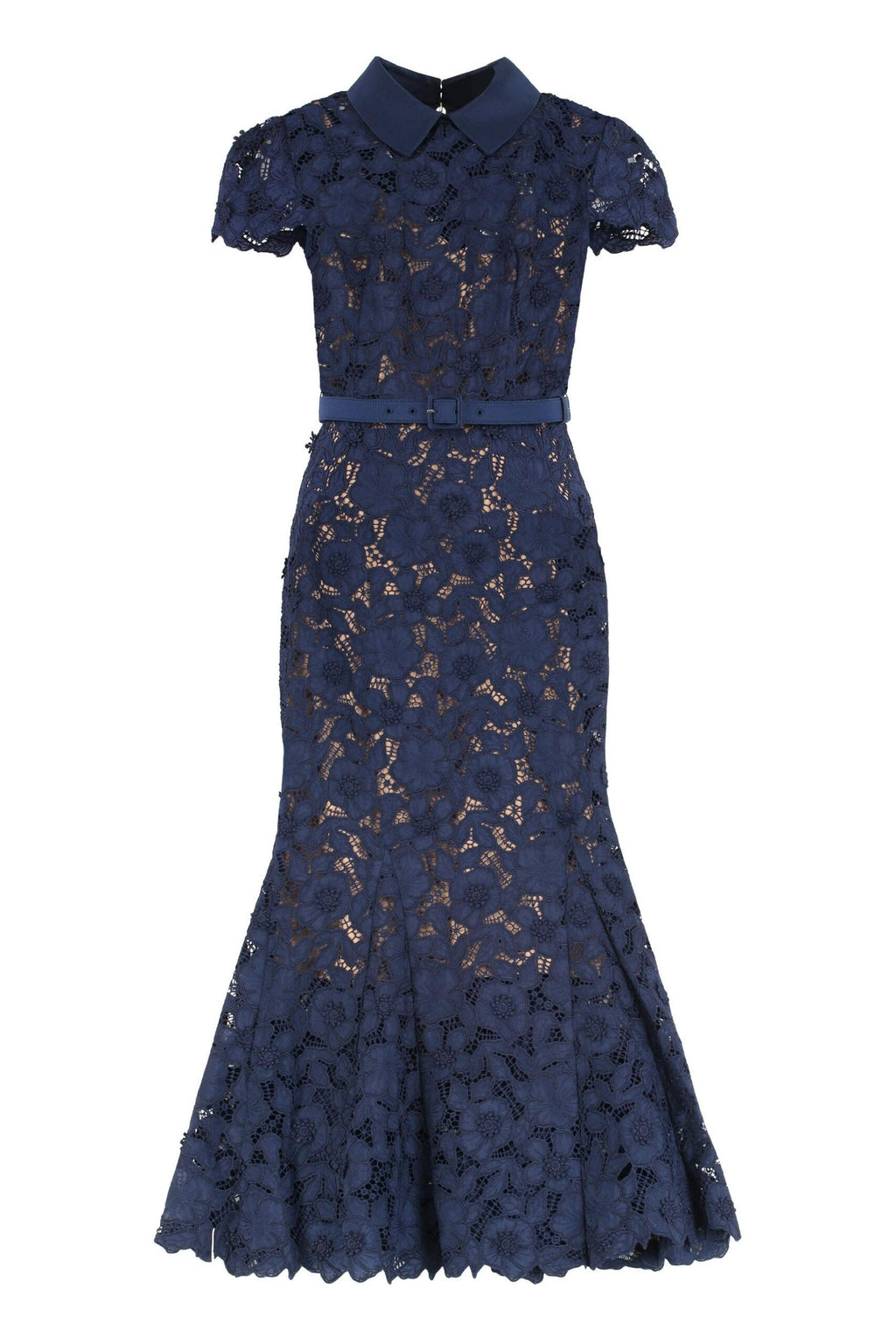 NAVY GUIPURE LACE MIDI DRESS