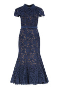 NAVY GUIPURE LACE MIDI DRESS