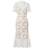 WHITE LACE COLLARED MIDI DRESS