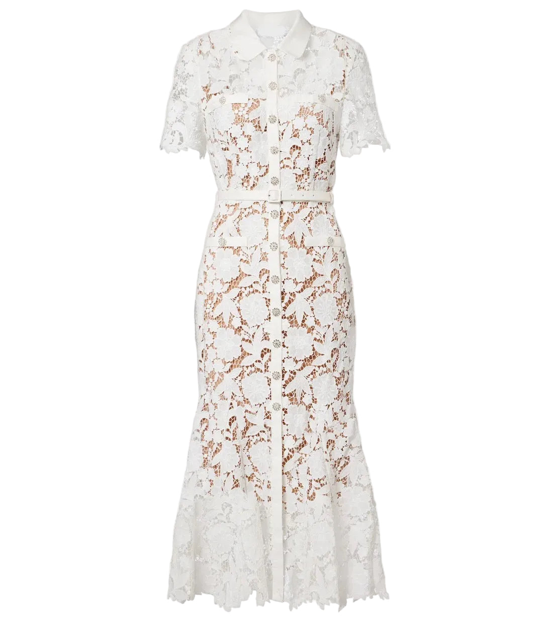 WHITE LACE COLLARED MIDI DRESS