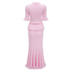 POINTELLE PEPLUM KNIT MIDI DRESS