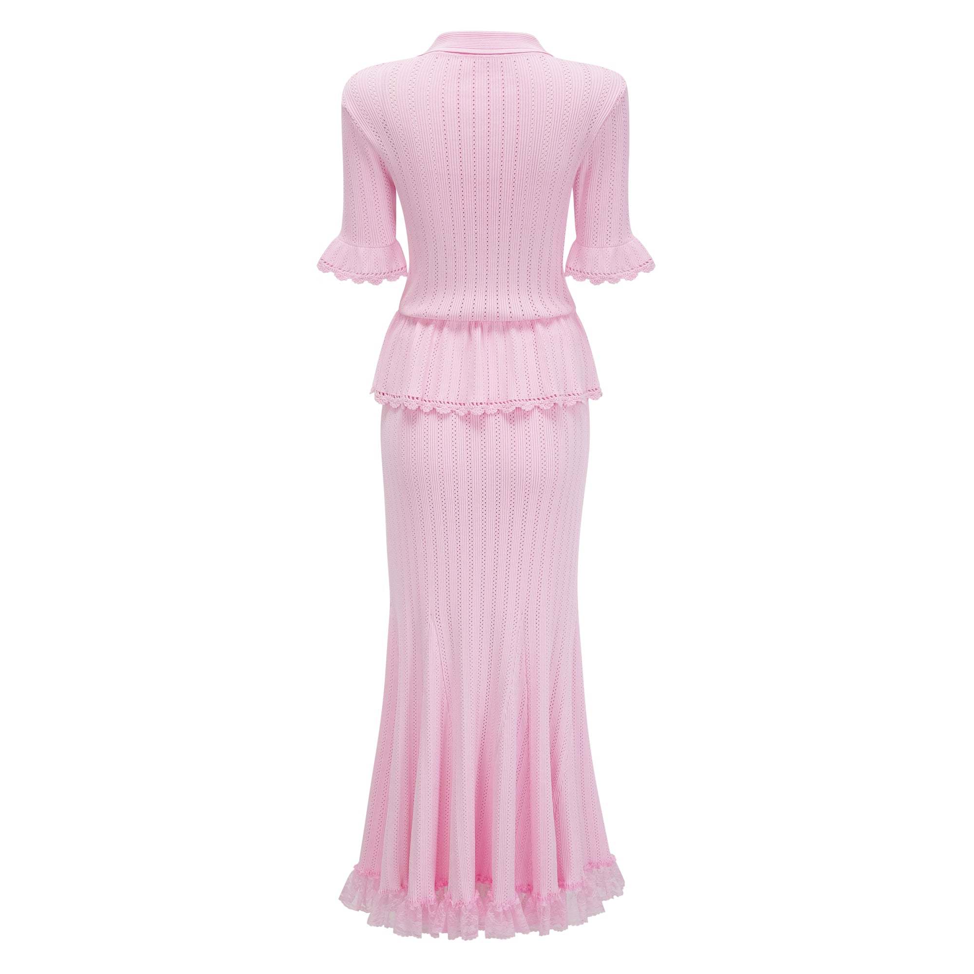 POINTELLE PEPLUM KNIT MIDI DRESS