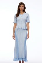 POINTELLE PEPLUM KNIT MIDI DRESS