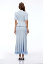 POINTELLE PEPLUM KNIT MIDI DRESS