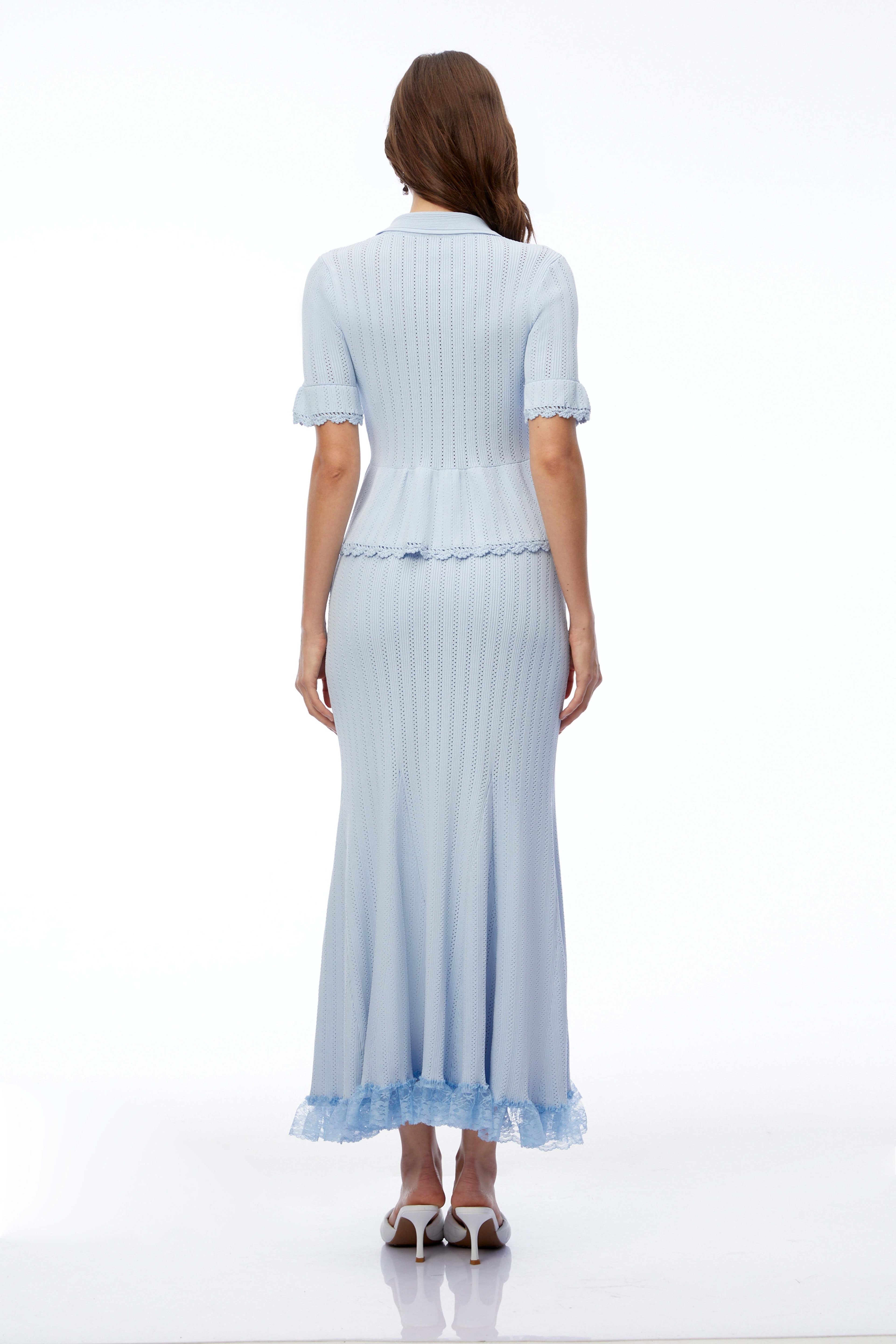POINTELLE PEPLUM KNIT MIDI DRESS