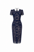 NAVY LACE CONTRAST COLLAR MIDI DRESS