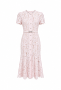 PINK LACE BOW TRIM MIDI DRESS