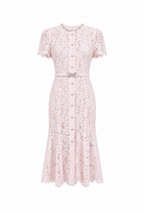 PINK LACE BOW TRIM MIDI DRESS