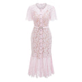 PINK LACE BOW TRIM MIDI DRESS