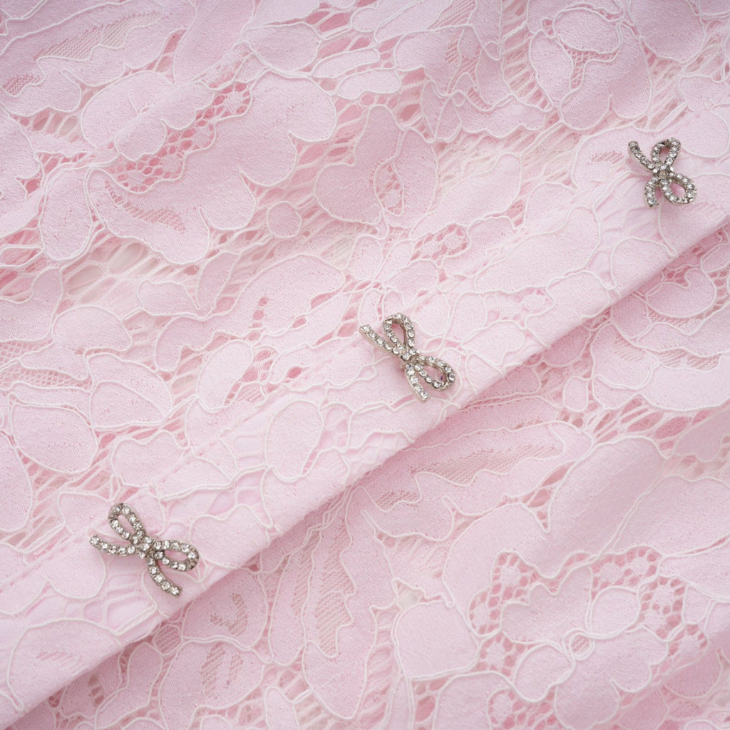 PINK LACE BOW TRIM MIDI DRESS