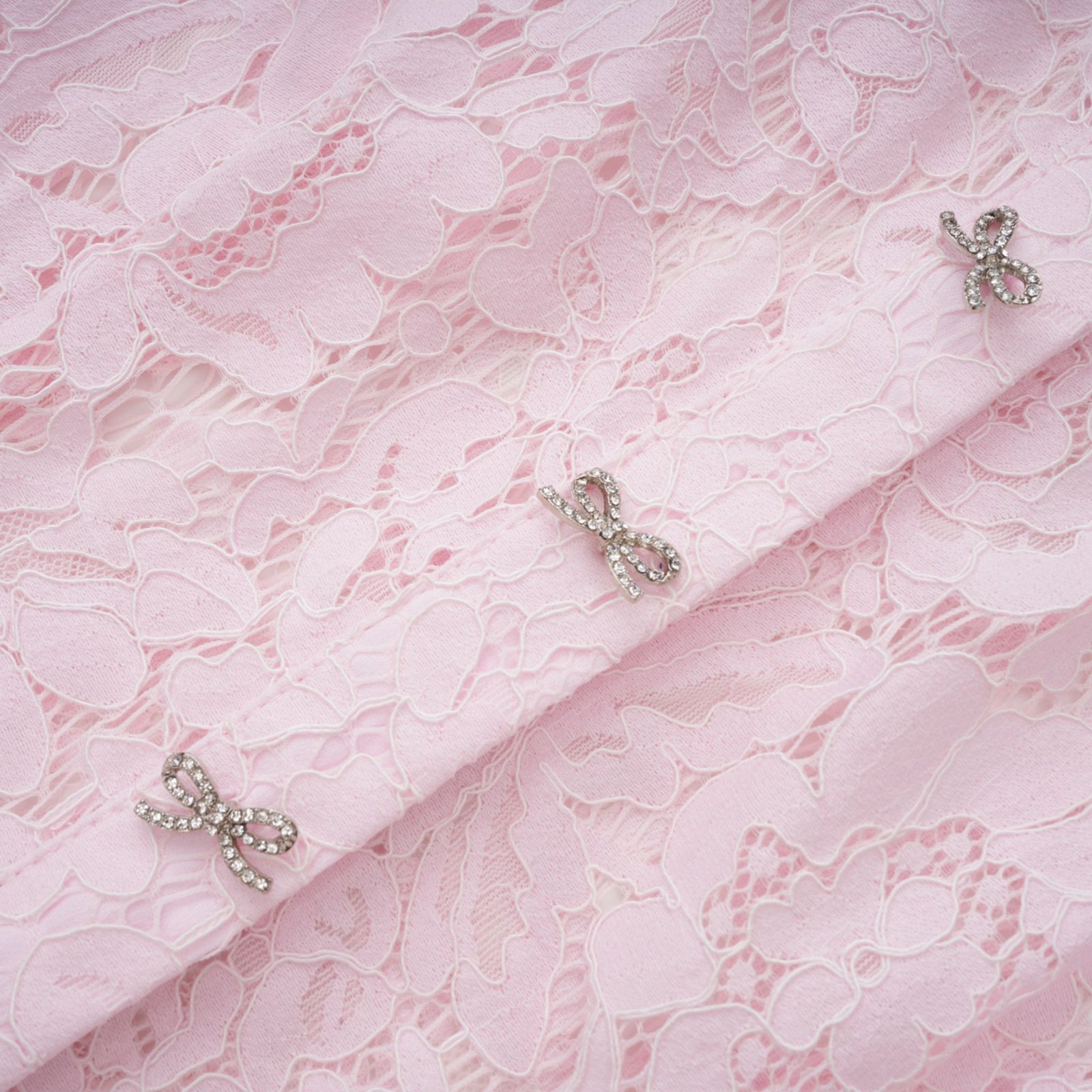 PINK LACE BOW TRIM MIDI DRESS