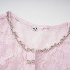 PINK LACE BOW TRIM MIDI DRESS