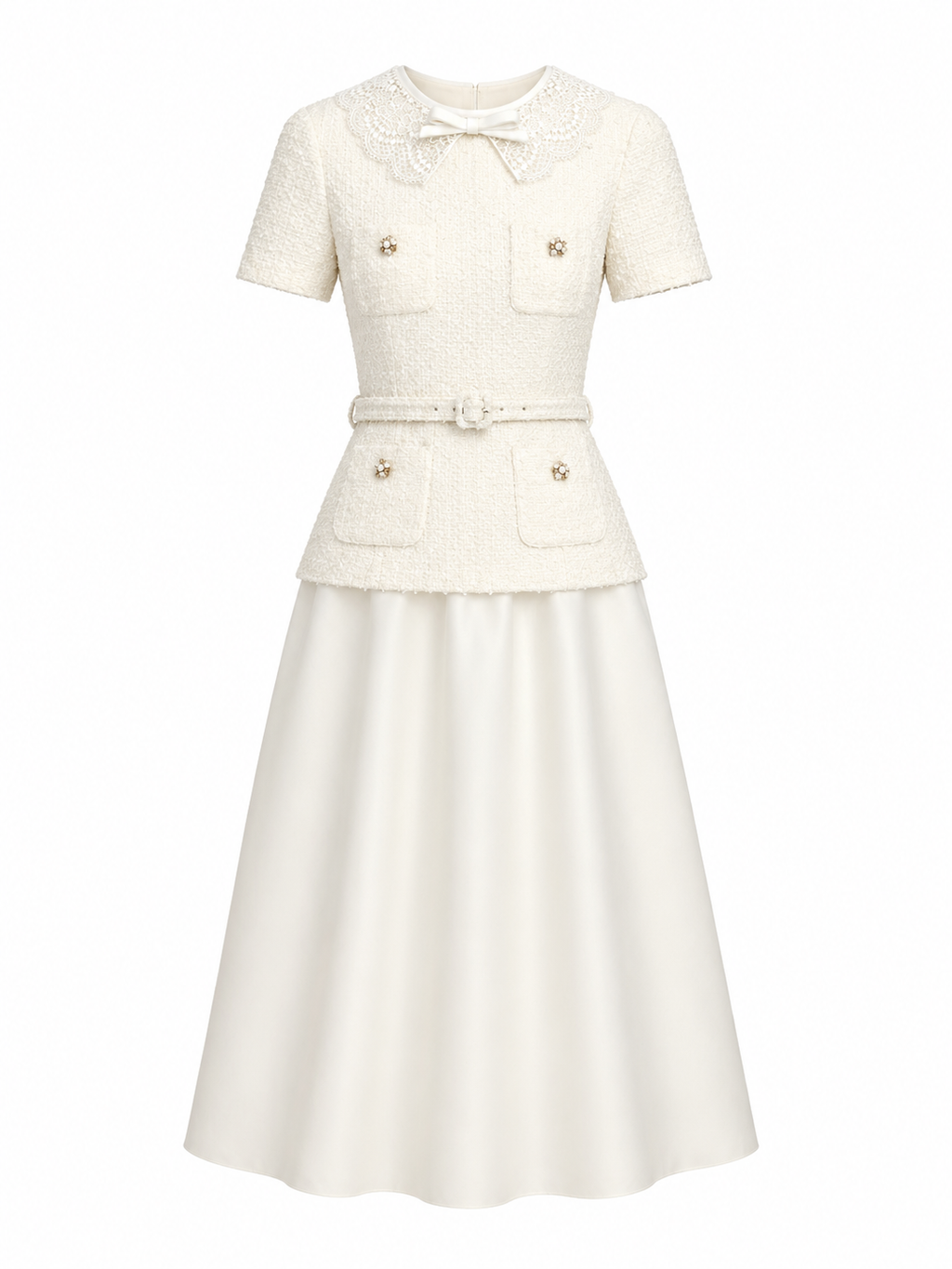 CREAM BOUCLE TAFFETA MIDI DRESS