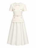CREAM BOUCLE TAFFETA MIDI DRESS