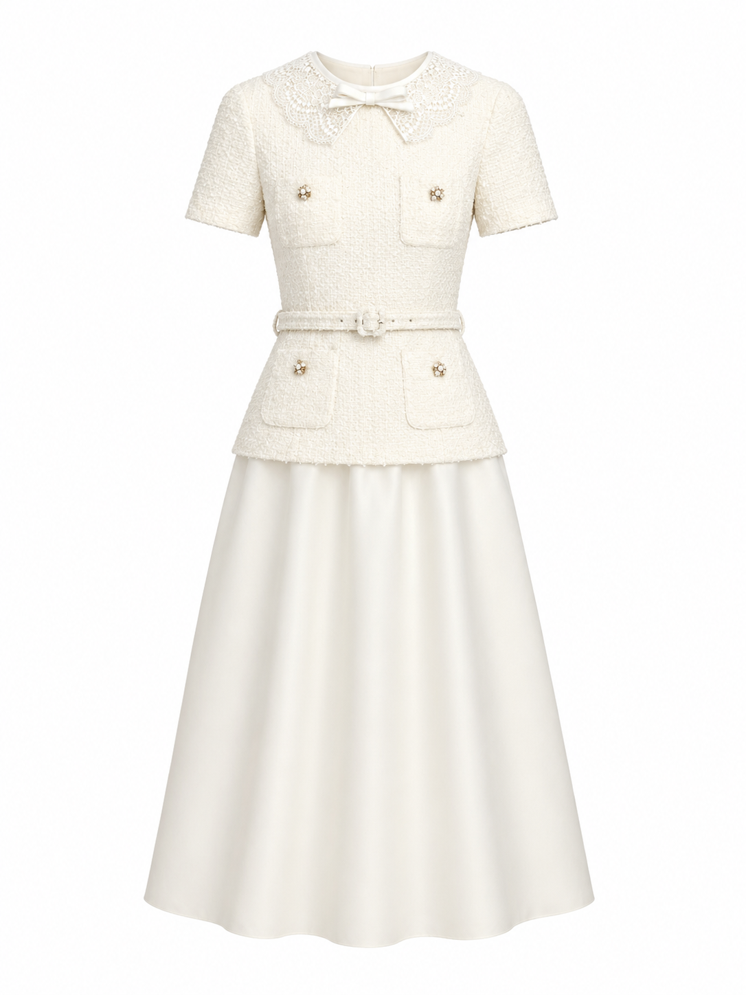 CREAM BOUCLE TAFFETA MIDI DRESS