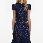 NAVY GUIPURE LACE MIDI DRESS